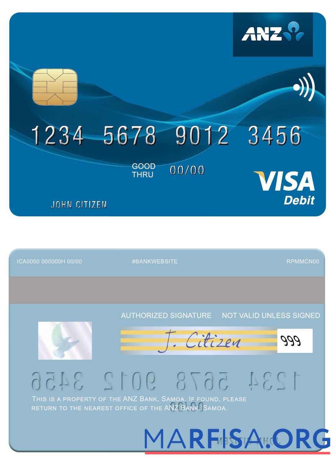 Printable Samoa ANZ Bank visa debit card example